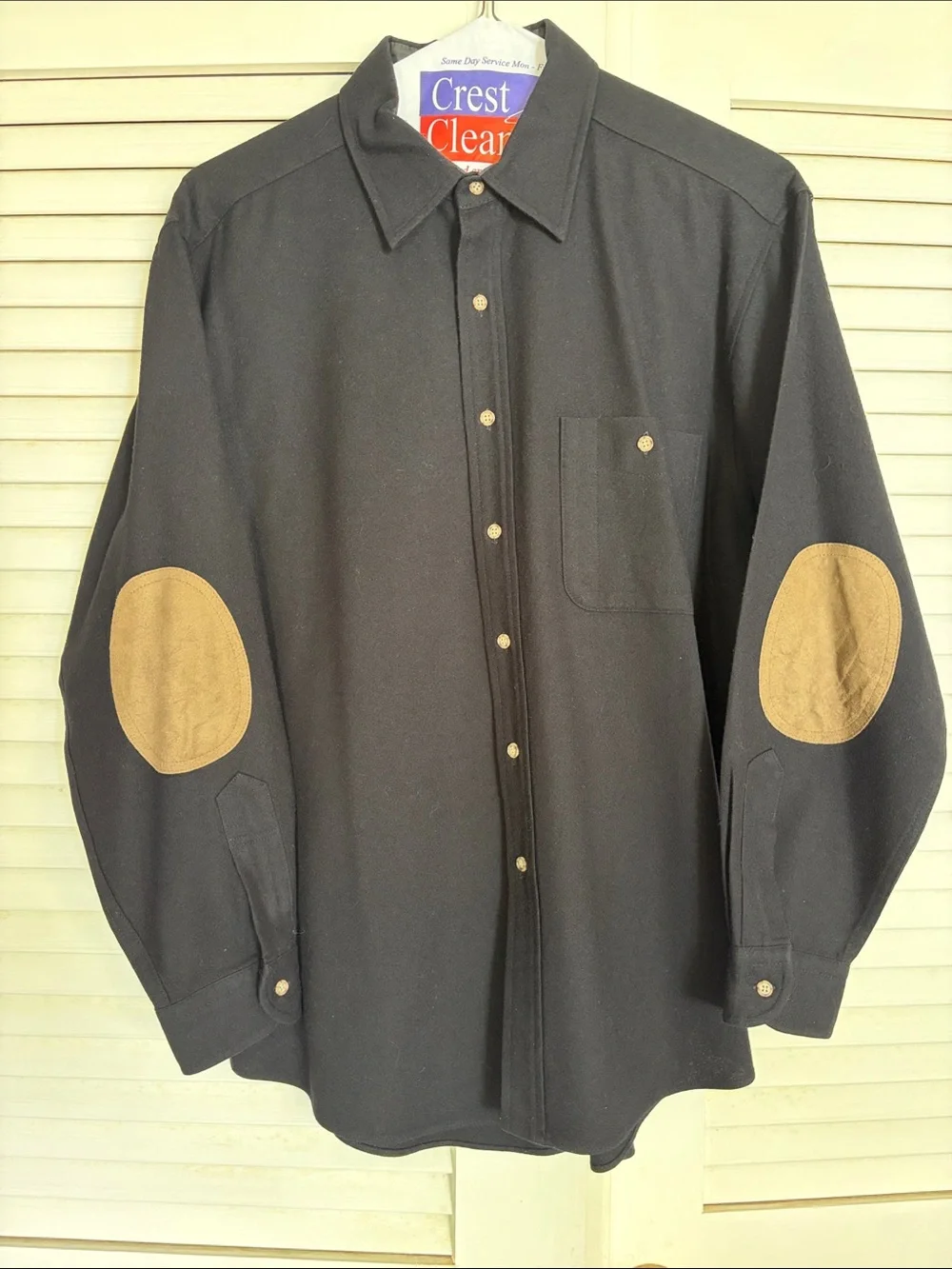 Pendleton Black Button-Down wool Shirt with Tan Elbow Patches - Picture 1 of 7